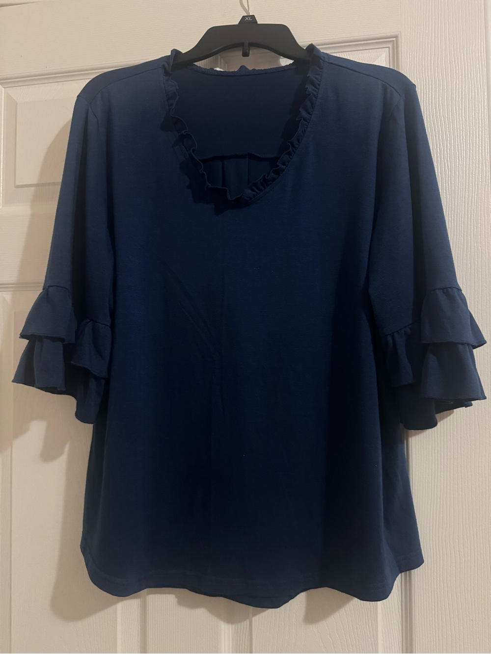 Navy Ruffle Sleeve Women's Top